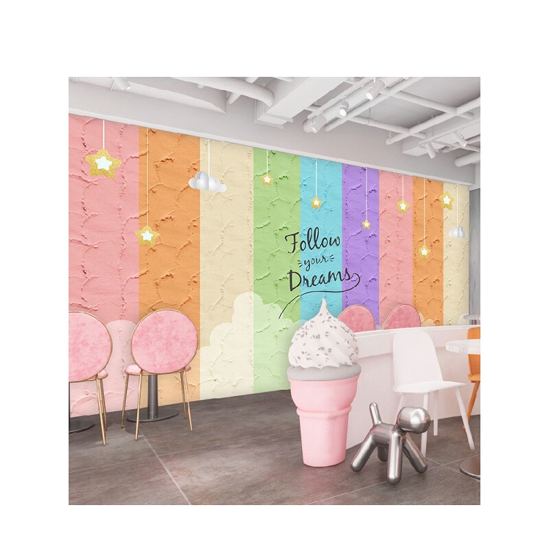 Macaron Manicure Wallpaper Graffiti Art Rainbow Color Matching Gradient Wallpaper Stripesd Beauty Salon Background Wall Cloth Painting