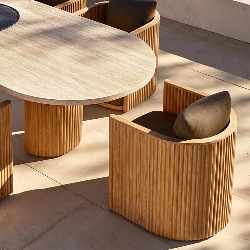Mesa y silla de teca al aire libre de alta gama patio jardín balcón impermeable solar hotel terraza terraza ocio mesa de madera maciza