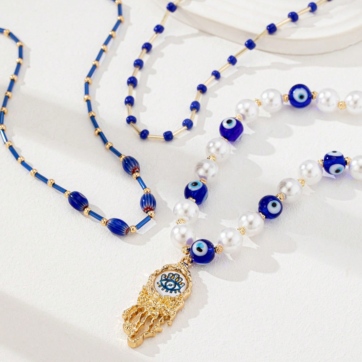 Beaded Chain Chain Type 1 Set Quantity IG Style Retro Devil's Eye Zinc Alloy Beaded Chain Lobster Trigger Clasp Closure Beaded Necklaces Wholesale