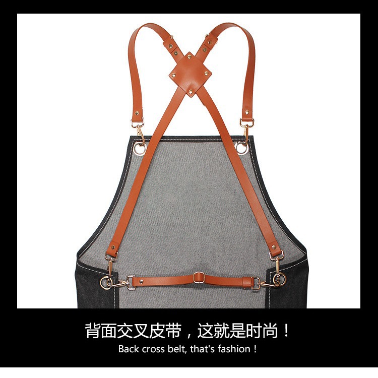 Engrosado lienzo delantal logotipo personalizado peluquería moda Denim Correa pintura ropa de trabajo delantal al por mayor personalizado