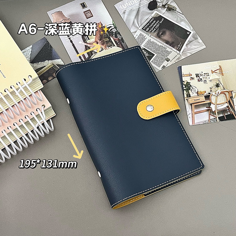 Cuaderno creativo A6 personalizado de hojas sueltas, planificador de alta estética con anillas desmontables de 6 orificios, diseño con bloques de color.