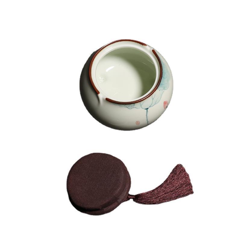Winjiang pintado a mano estilo de tinta de loto tetera de cerámica borla de tamaño pequeño y mediano té sellado almacén de almacenamiento tetera 3