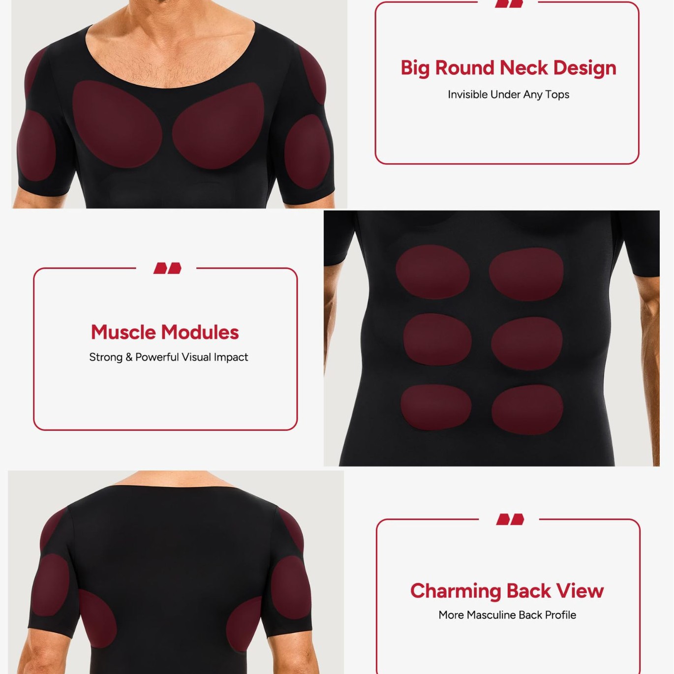 Europa y Estados Unidos transfronterizos músculo falso hombre camiseta de simulación invisible músculo pectoral falso ropa interior delgada abdomen ajustado manga corta base