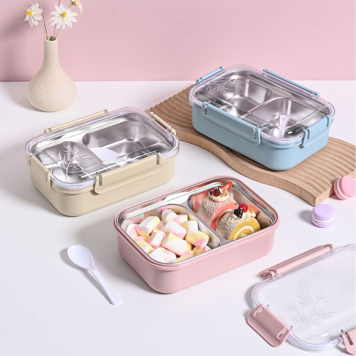 新款不锈钢饭盒微波炉学生加热便当盒女生长方形上班专用塑料餐盒