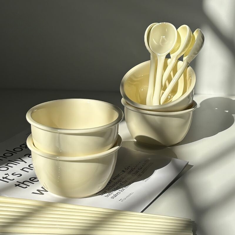 Cream-Colored Ceramic Rice Bowls for Home Use, Stylish 2025 New Model Tableware, High-Value Plate and Bowl Set for Home Dining Cream-Colored Ceramic Rice Bowls for Home Use, Stylish 2025 New Model Tableware, High-Value Plate and Bowl Set for Home Dining