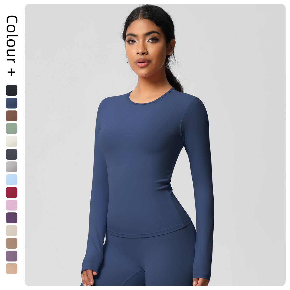 Cross-border Europe and the United States tight sanding yoga top women's long sleeve quick-drying fitness clothing elastic running sports T-shirt women