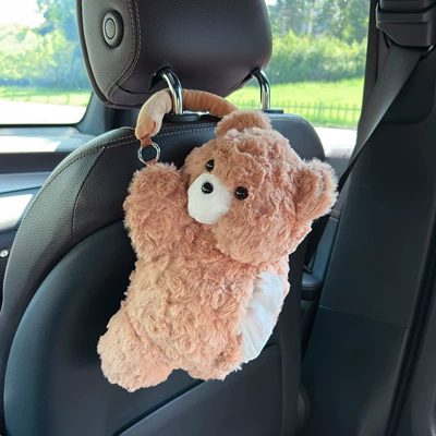Car tissue box/set, Car Cute High-End Plush Doll - khaki-bear-tissue-draw
