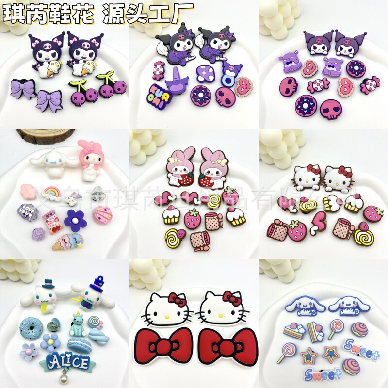 Crocs Accessories Cartoon Library Shoe Flowers Cross-Border New Cross Shoe Buckles DIY Removable Shoe Accessories for Girls