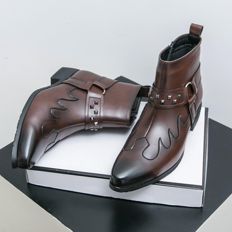 Botas de cuero de caballero mongol para hombres, botas retrógradas británicas para hombres, remaches de altura, botas Chelsea para hombres