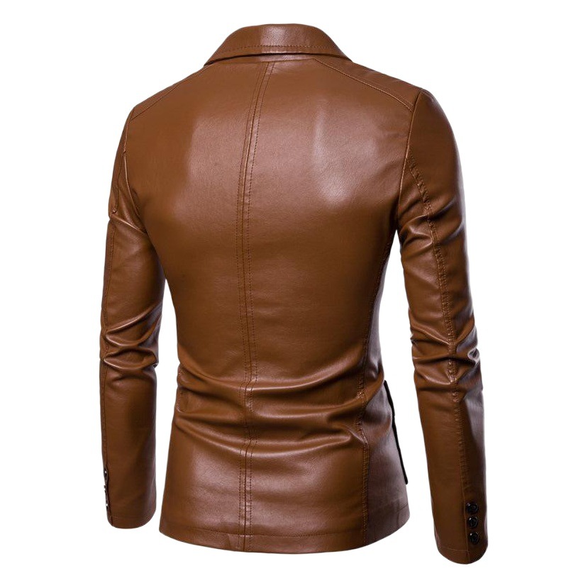 Deseo transfronterizo solapa de ajuste delgado para hombres traje pequeño de PU para hombres traje de cuero de solapa chaqueta de cuero entrega de una pieza