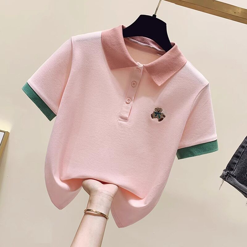 Girls' short-sleeved summer 2025 new style T-shirt, fashionable children's casual polo shirt, summer clothes for little girls, children's clothing top