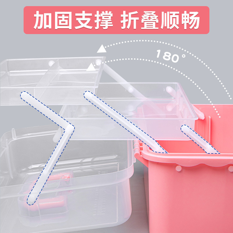 三段手提げ収納ボックス折りたたみ特大サイズのカチカチカチ工具箱美术生雑物プラスチック収納ボックス|undefined