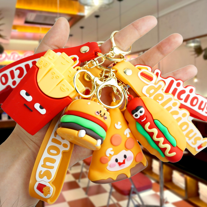New Creative Simulation French Fries Burger Key Chain Pendant Cute Soft Plastic Food Toy Car Key Chain Pendant Gift