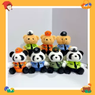 网红交警小熊挂件毛绒玩具公仔消防警察熊猫包包挂饰钥匙扣布娃娃