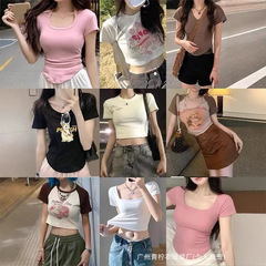 ネットレッドinsショートギャル風上着女性2025夏の起爆シャツが痩せて見える半袖tシャツ