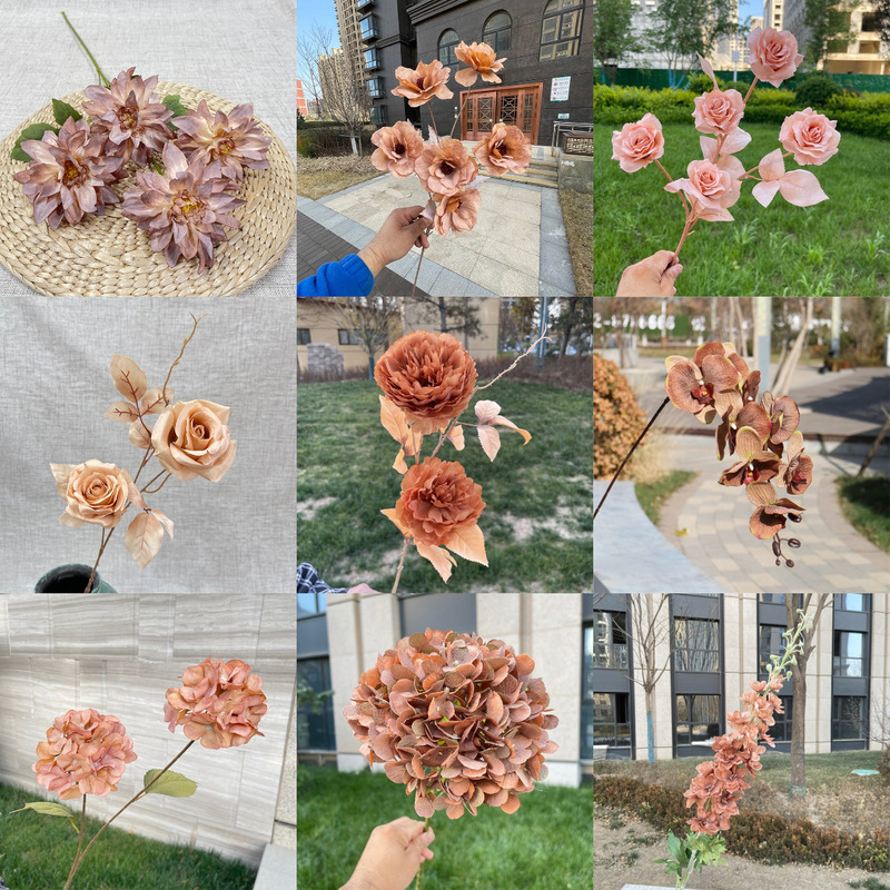 brown Series Wedding Flower Crystal Wedding Hall Hotel Decoration Fake Flower Ceiling Silk Flower