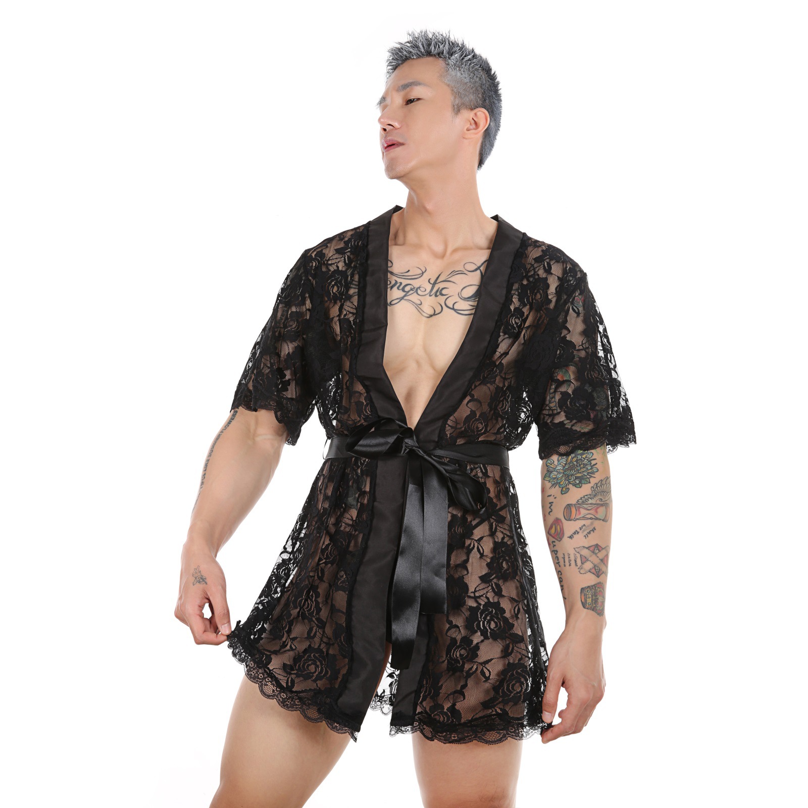 sexy lace transparent bathrobe