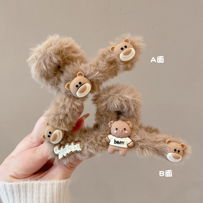 Otoño e invierno clip de tiburón grande horquilla clip de peluche femenino temperamento de alta calidad pinza para el cabello clip peludo tocado