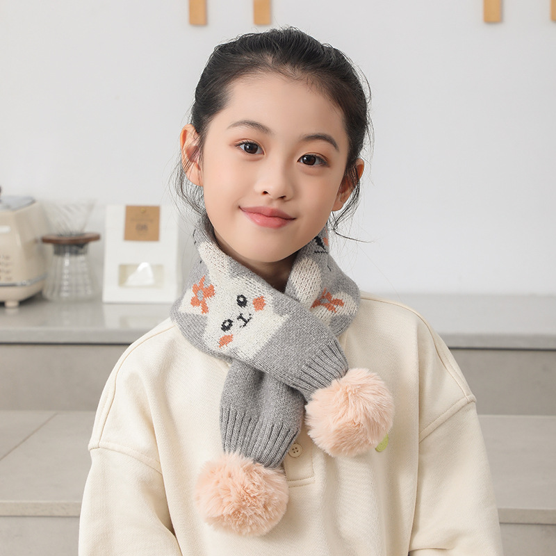 Kinder Strickschal Mit Bären- Und Hasenmotiv Für Mädchen_voghion.com