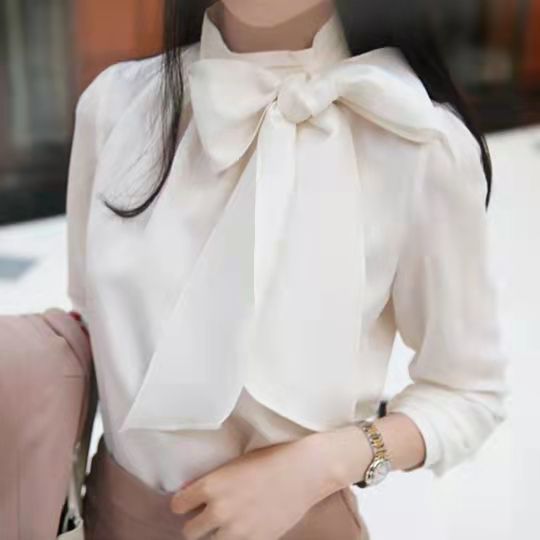 Camicia in chiffon con fiocco maniche lunghe elegante donna_voghion.com