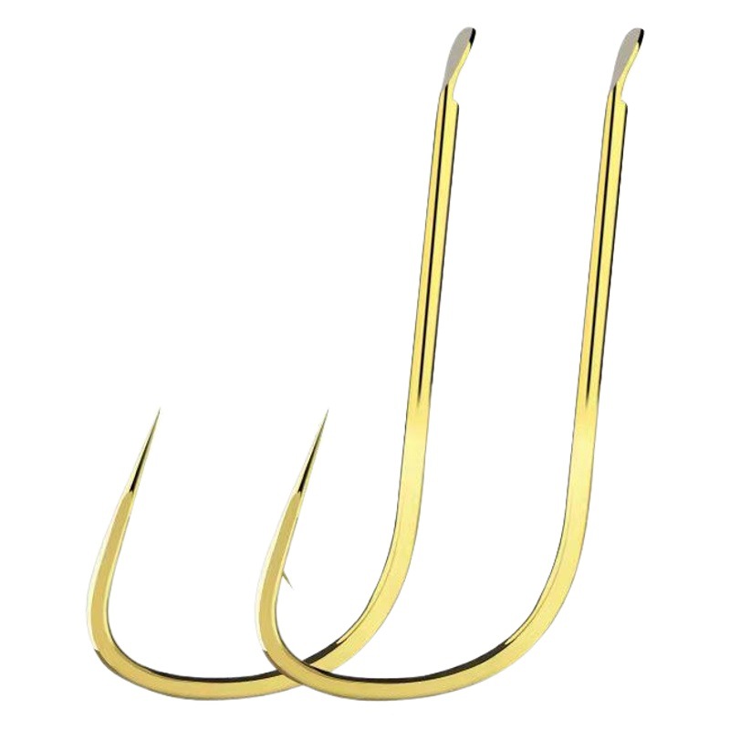 Flat gold sleeve fishhook with barbed non-barbed imported bulk long handle thin sleeve hook white stripe small carp fishing hook fishing gear