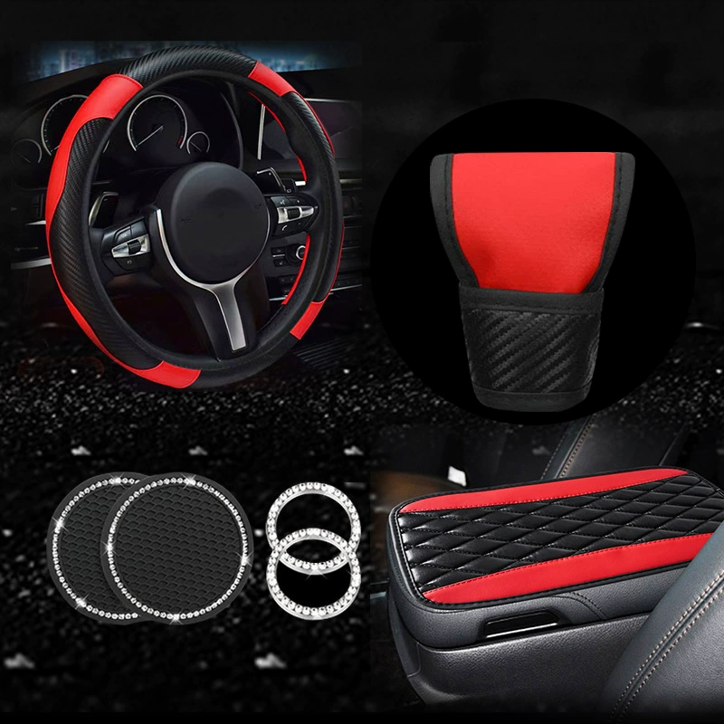 Трансграничная популярная крышка рулевого колеса автомобиля крышка ручки переключения передач пузырьковый подлокотник коробка накладка углеродное волокно кожа Four Seasons универсальная оптовая продажа