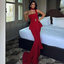 欧美风2025秋冬新款女装气质性感露背纯色修身飘带抹胸礼服连衣裙