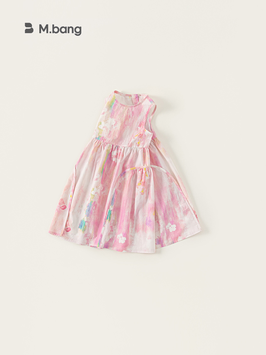 Youbao ropa para niños verano sección delgada niña cuello redondo sin mangas falda de hada estampado vestido de princesa falda de moda para niños