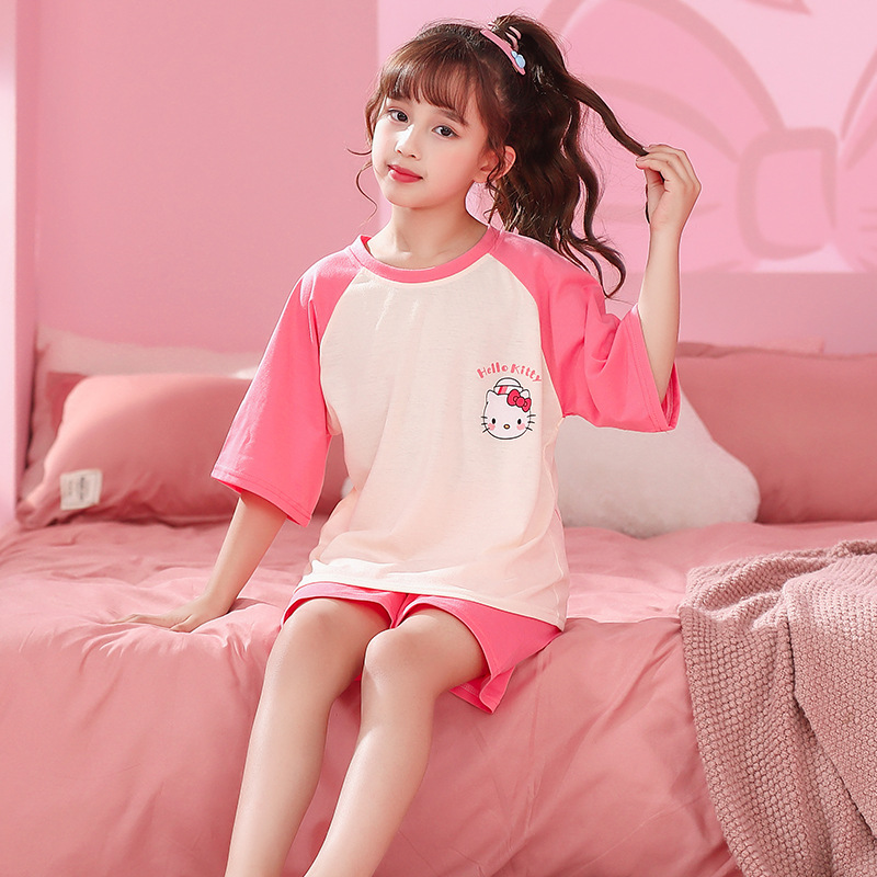 Verano niñas pijamas algodón peinado fino traje de manga corta niños niñas estilo occidental grande lindo homewear