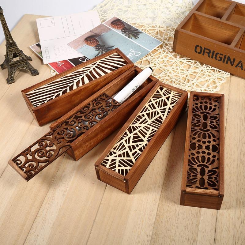 Wooden Jewelry Case Box Desktop Stationery Storage Organiser