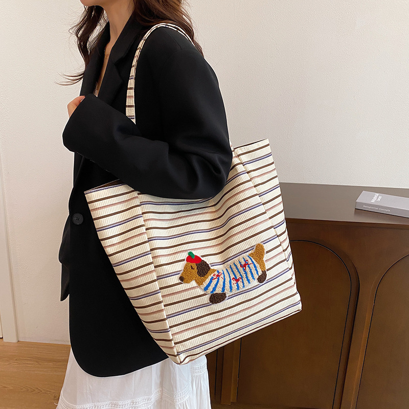 Bolsa de tela de cachorro doble espalda bolsa de lona transfronteriza para mujeres gran capacidad de ventano relajado bolsa de compras de hombro casual