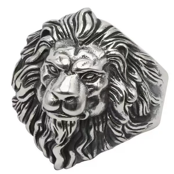 Plain silver 925 personality carved domineering lion open male index finger ring Thai silver wide face constellation Leo ring