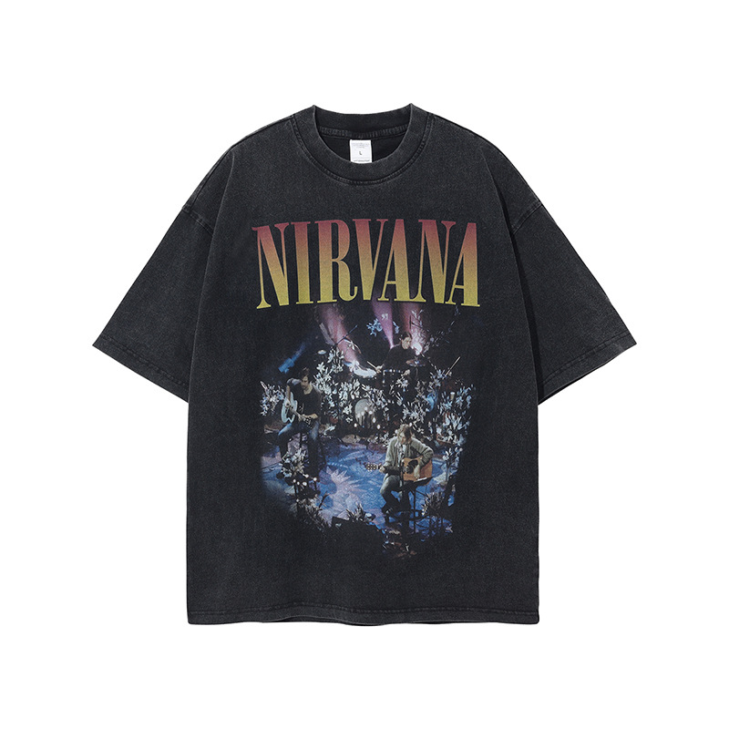 ARTIE desgaste de los hombres 2023 de primavera y verano lavado retro moda marca camiseta Nirvana banda digital inyección directa impresa hombres de manga corta