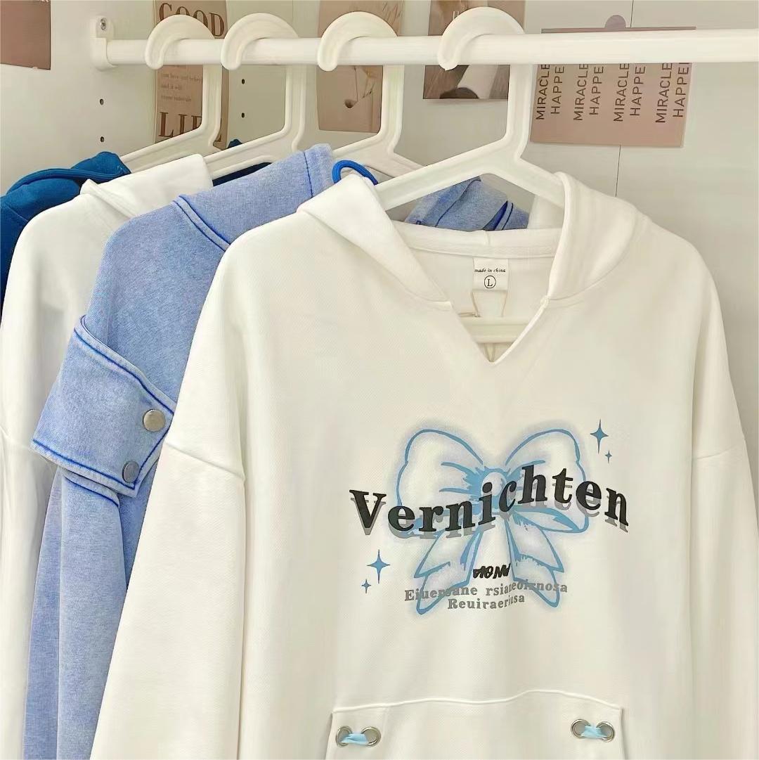 森马韩版宽松加绒加厚连帽卫衣外套女款春十三行品牌女装批发货源