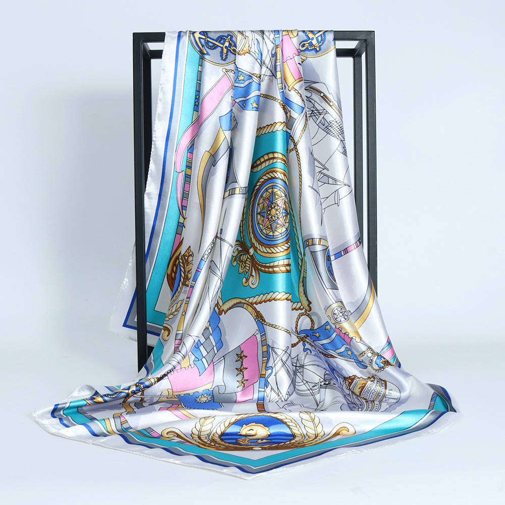 Satin Material Cashew Nuts, Leopard, Chains Print Pattern Women's Casual Cashew Nuts Leopard Chains Print Satin Printing Silk Scarf Kerchief