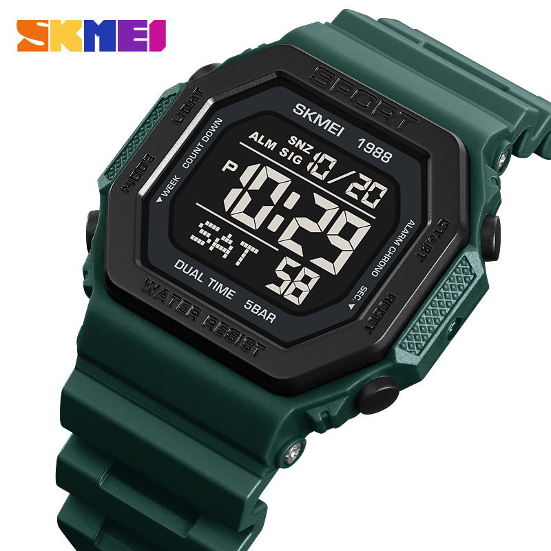 Reloj deportivo Skmei para hombre Reloj electrónico impermeable multifuncional de personalidad cuadrada Reloj electrónico de estudiante para hombre