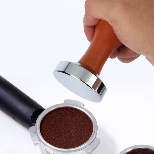 Stainless steel tamper tamping hammer 51/53/58mm wooden handle tamper coffee utensil matching solid powder distributor