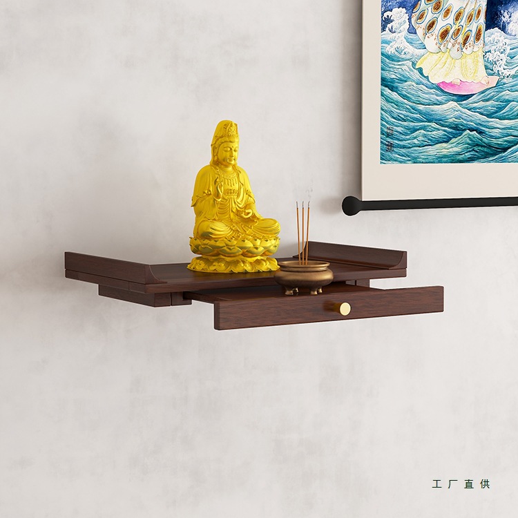 Solid Wood Wall-Mounted Buddhist Shrine, God of Wealth Altar, Incense Table, Guanyin Buddha Statue, Shrine, Bodhisattva Altar