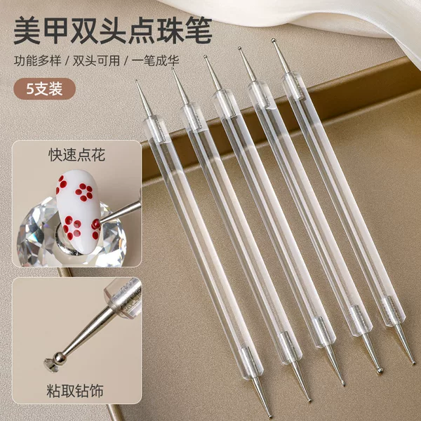 5-Pack Transparent Crystal Acrylic Double-Ended Nail Art Dotting Pens, New Style Flower and Polka Dot Pens for Nail Art