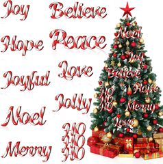 クロスボーダー新しいクリスマスツリー木製キャンディデコレーション赤と白のBelieveJoy文字中空木製吊り下げ装飾