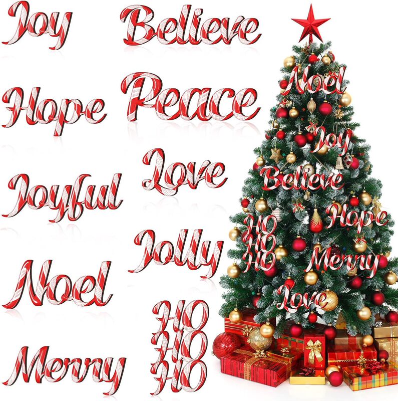クロスボーダー新しいクリスマスツリー木製キャンディデコレーション赤と白のBelieveJoy文字中空木製吊り下げ装飾|undefined