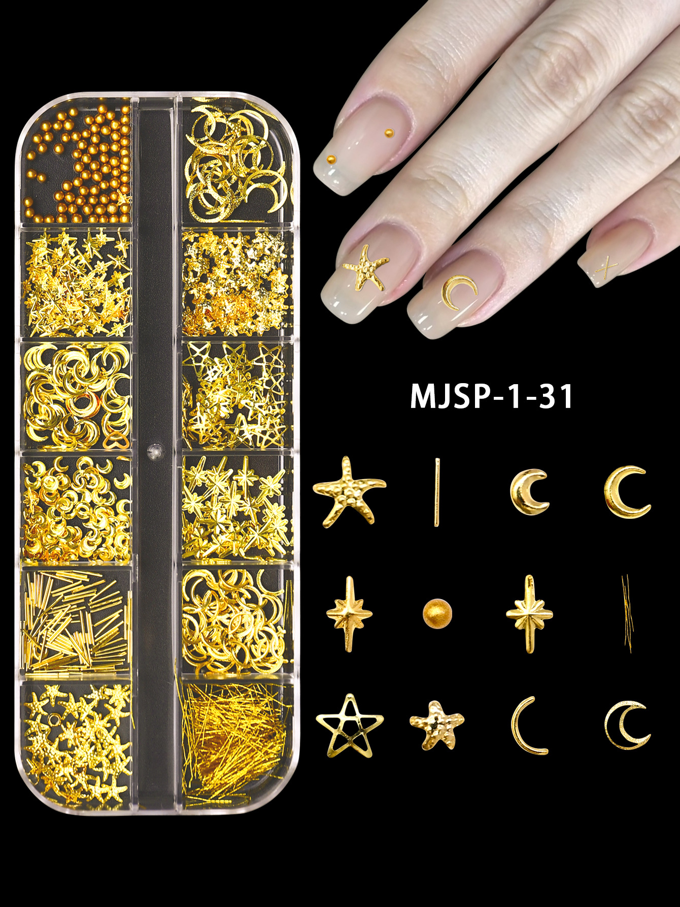 Accesorios de uñas 12 rejilla caja grande remache de uñas material de metal lentejuelas mezclar y combinar DIY especial en forma de parche de uñas Decoración