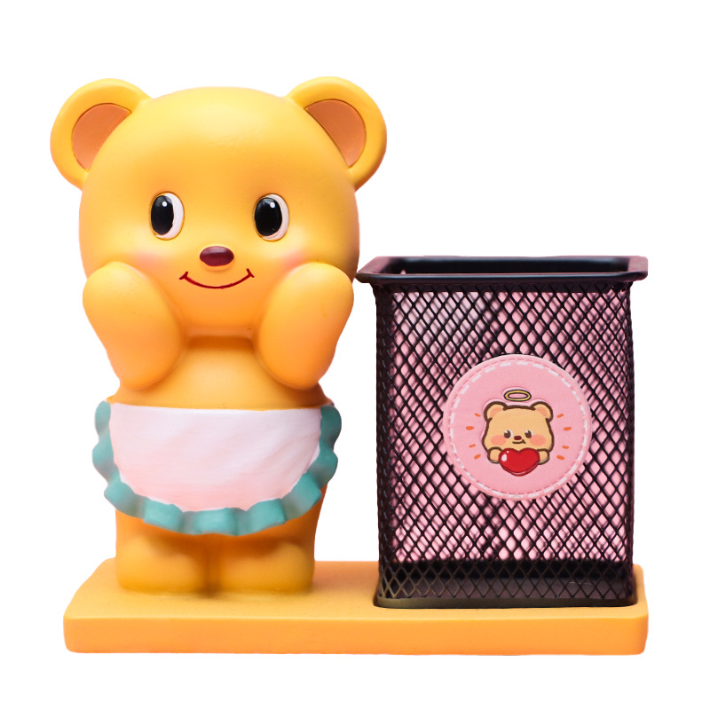 Lindo portalápices de oso de mantequilla Caja de almacenamiento de decoración de escritorio de oso creativo para niños Regalos de compañeros de clase Suministros para estudiantes