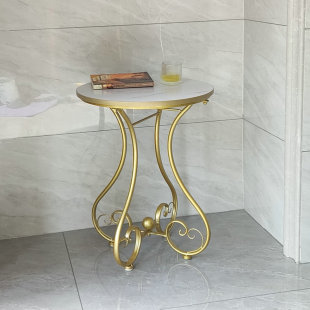 Living Room Balcony European-Style Wrought Iron Small Round Table, Light Luxury High-End Internet Celebrity Simple Round Tea Side Table, Bedside Mini