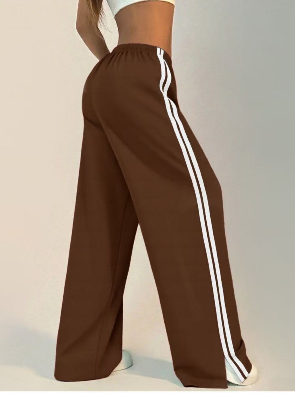 High-waisted Wide-leg Lounge Pants With Side Stripe Detail_voghion.com