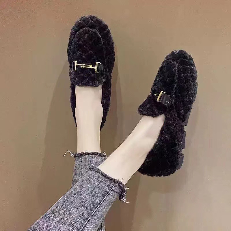 2022 new autumn and winter bean shoes comfortable home mother shoes thick warm casual shoes