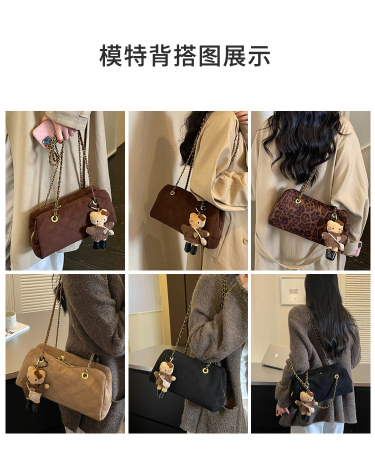 Túi xách nữ cỡ lớn dáng kẹp nách họa tiết da báo phong cách thanh lịch — Kaki không có mặt dây chuyền, Leopard sọc nâu không có mặt dây chuyền, Màu nâu không có mặt dây chuyền, Đen không có mặt dây chuyền chi tiết 8
