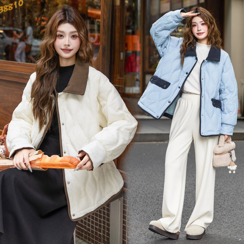 90 White Duck down Korean Style Plus Size Short down Jacket for Women 100kg Plus Size Color Block Corduroy Patchwork Coat 90 White Duck down Korean Style Plus Size Short down Jacket for Women 100kg Plus Size Color Block Corduroy Patchwork Coat