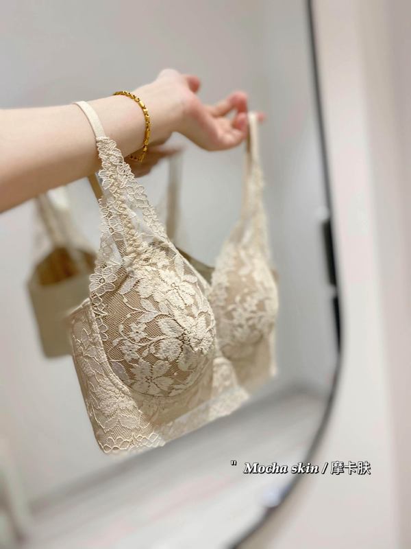 法式深V领纯欲蕾丝内衣女秋冬款U型美背细肩吊带聚拢遮副乳文胸罩|undefined