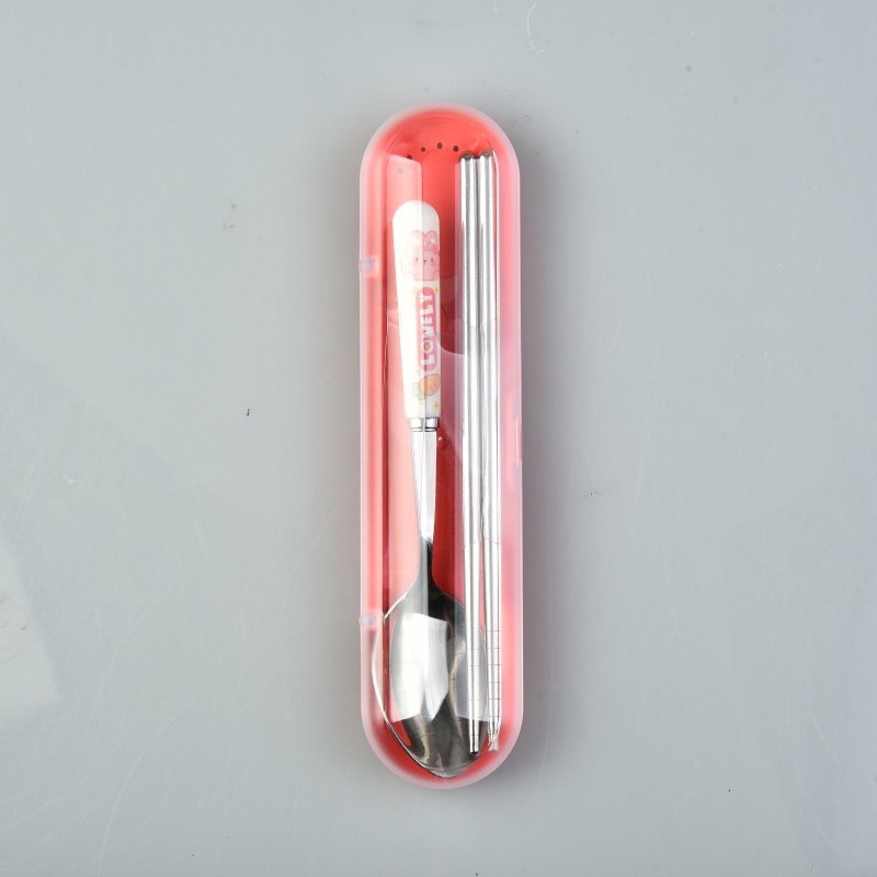 Animal encantador portátil para llevar estudiantes cucharas de comidas dormitorios escolares cucharas de cubierta de cubierta set